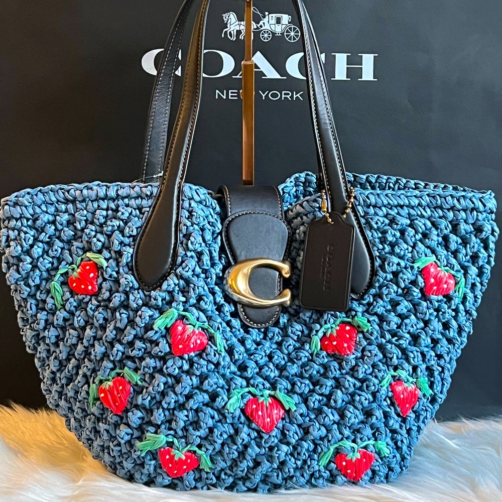 💰SOLD - CA035 - Coach Small Tote with Strawberry Embroidery - Picture 1 of 10